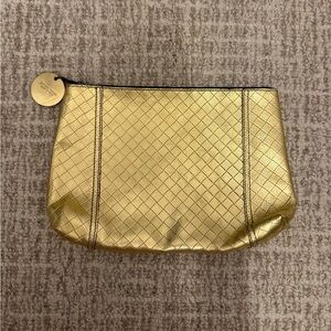 Bottega Veneta Intrecciato gold leather pouch